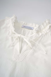 Womens White Ruffle Neck Cotton Blouse