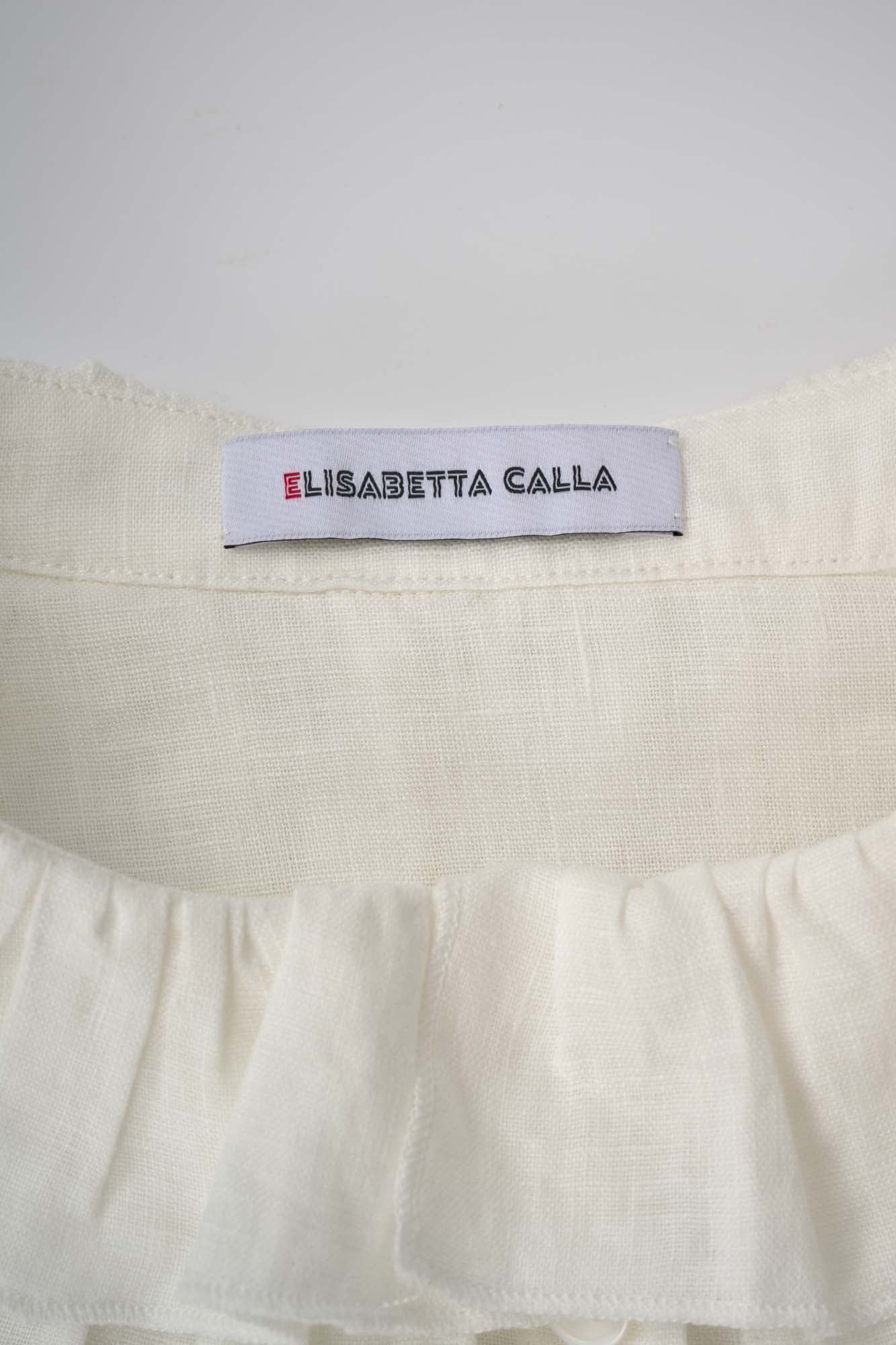 Womens White Ruffled Yoke Linen Blouse