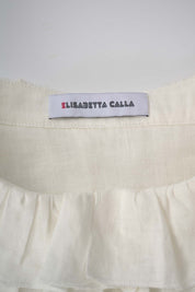Womens White Ruffled Yoke Linen Blouse
