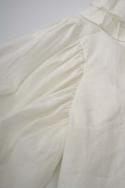 Womens White Ruffled Yoke Linen Blouse