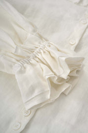 Womens White Ruffled Yoke Linen Blouse