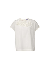 Womens 3D Floral Neck Cotton Tee