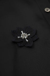 Womens Black Floral Bead Silk Shirt
