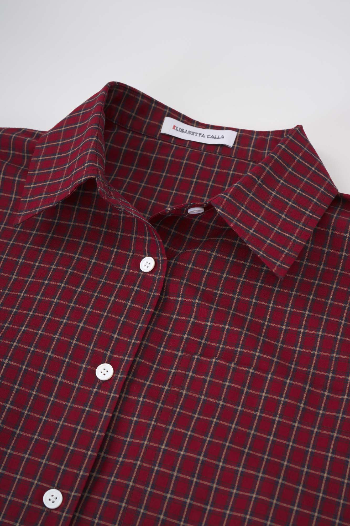 Womens Burgundy Plaid Button Cuff Shirt