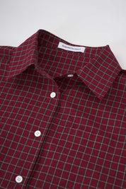 Womens Burgundy Plaid Button Cuff Shirt