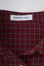 Womens Burgundy Plaid Button Cuff Shirt