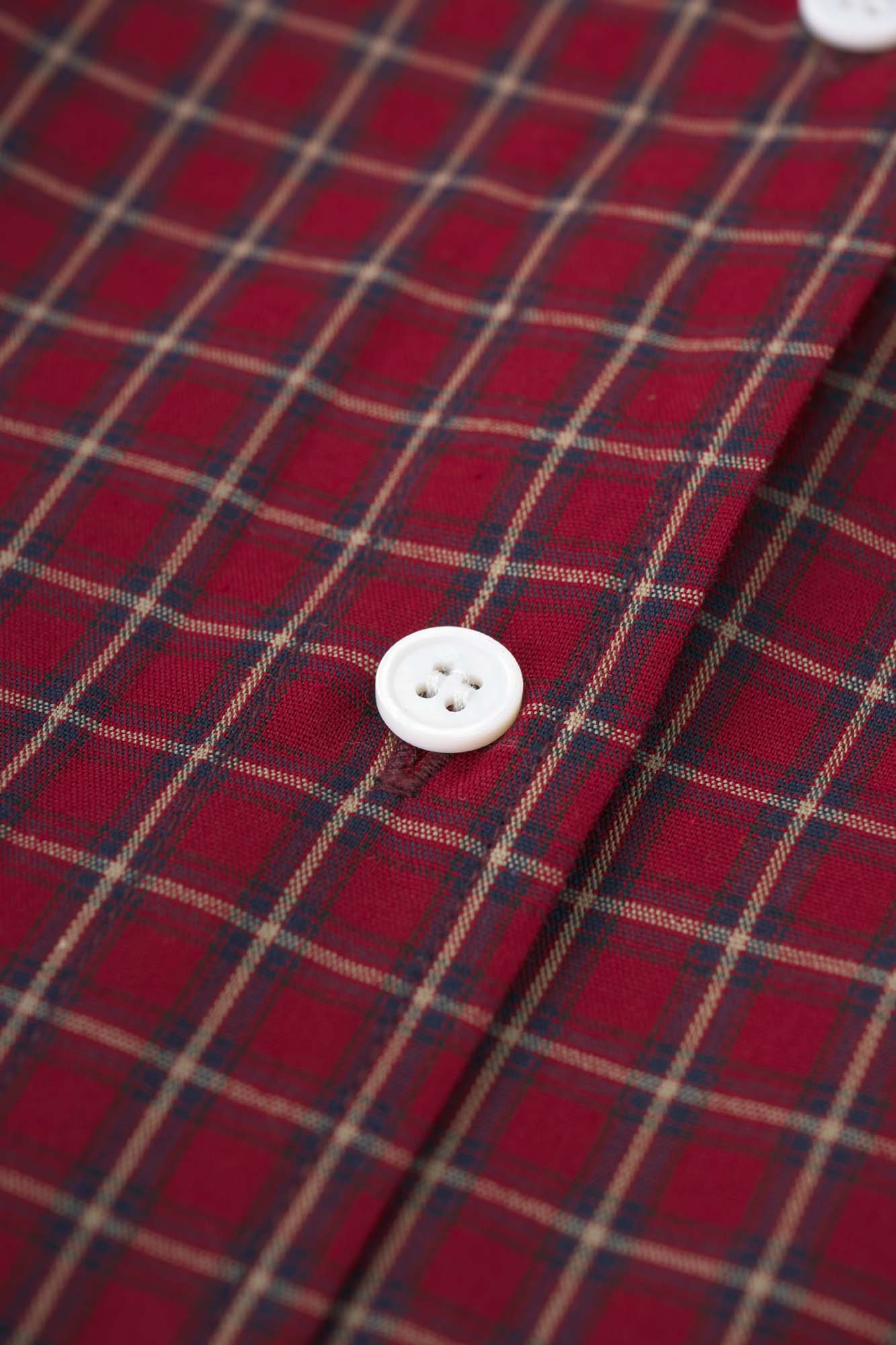 Womens Burgundy Plaid Button Cuff Shirt