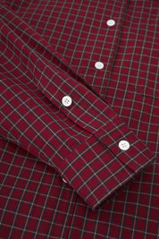 Womens Burgundy Plaid Button Cuff Shirt
