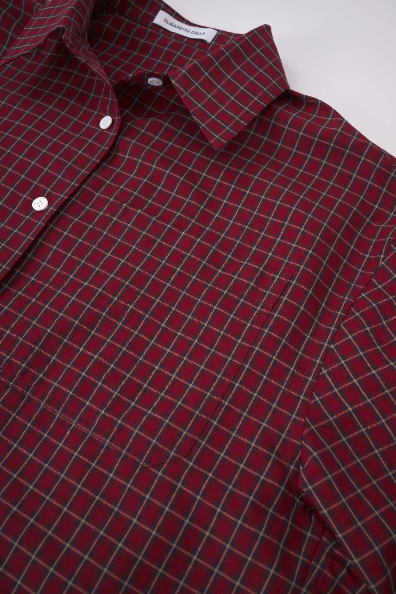 Womens Burgundy Plaid Button Cuff Shirt