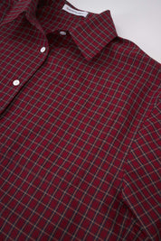 Womens Burgundy Plaid Button Cuff Shirt