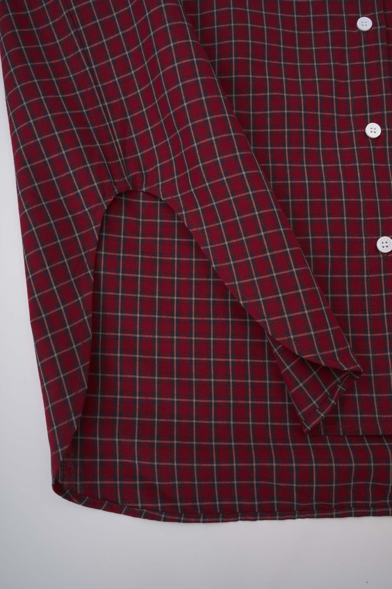 Womens Burgundy Plaid Button Cuff Shirt