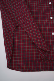 Womens Burgundy Plaid Button Cuff Shirt
