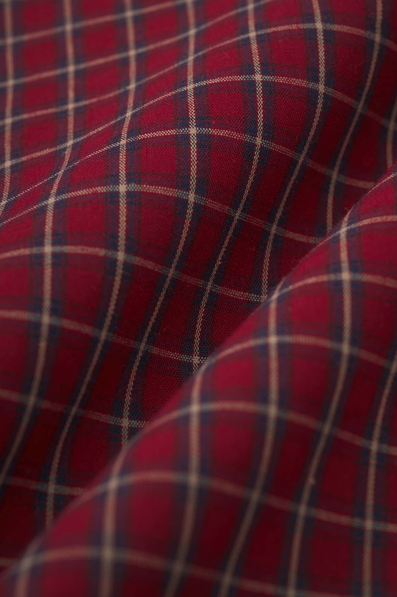 Womens Burgundy Plaid Button Cuff Shirt