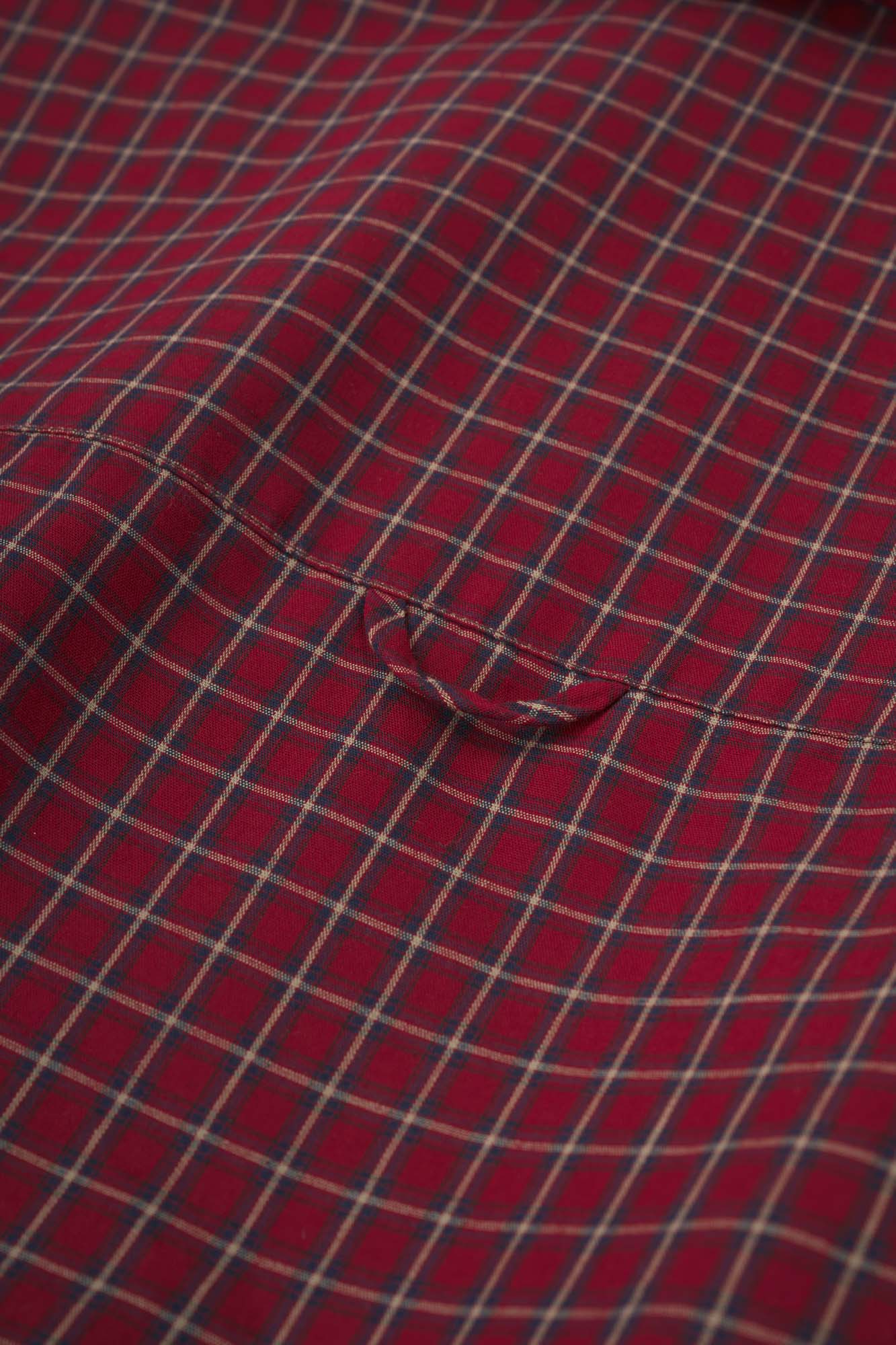 Womens Burgundy Plaid Button Cuff Shirt