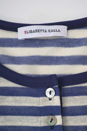 Womens Blue Stripe Henley Neck Tee