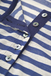 Womens Blue Stripe Henley Neck Tee