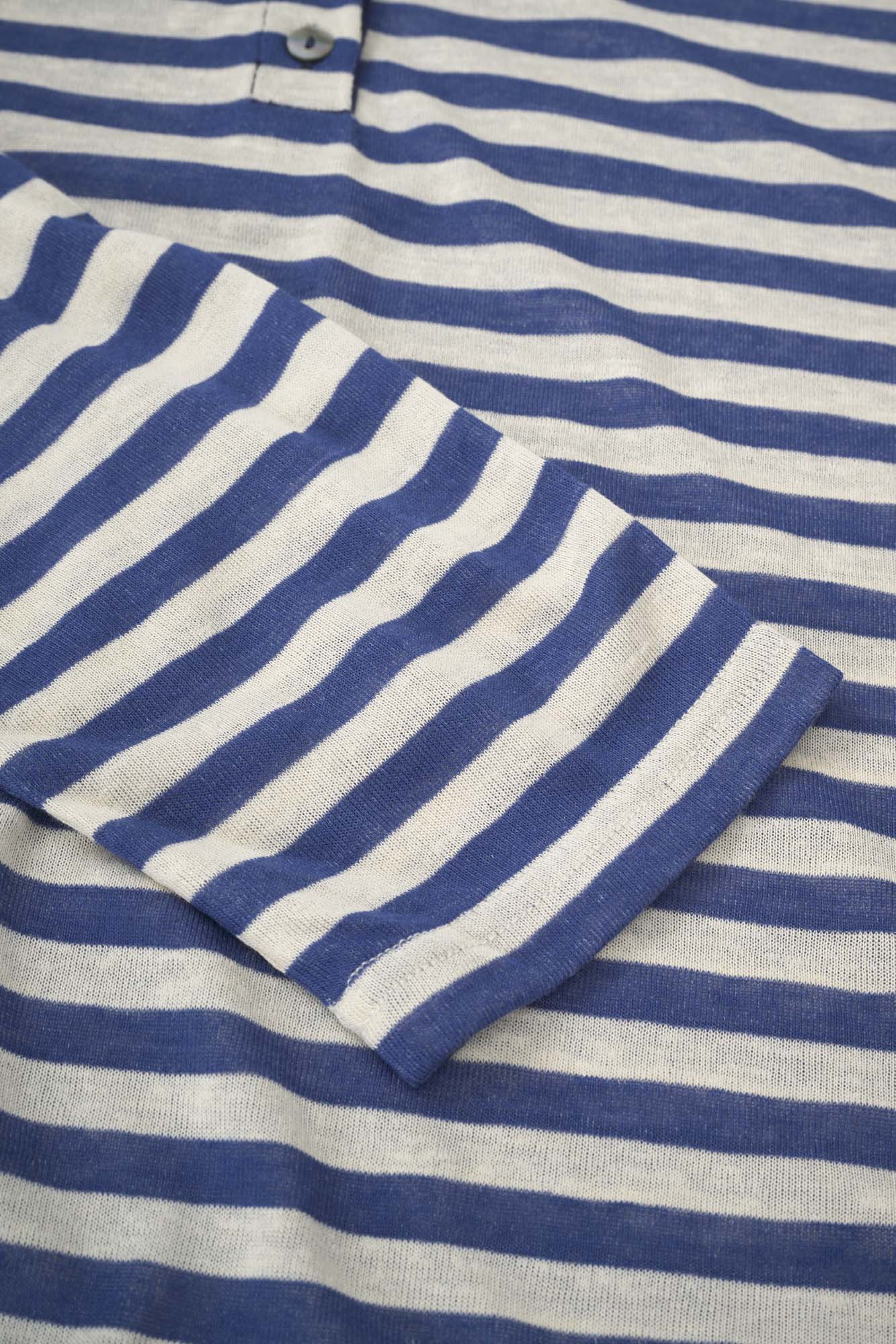 Womens Blue Stripe Henley Neck Tee