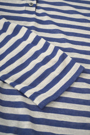 Womens Blue Stripe Henley Neck Tee
