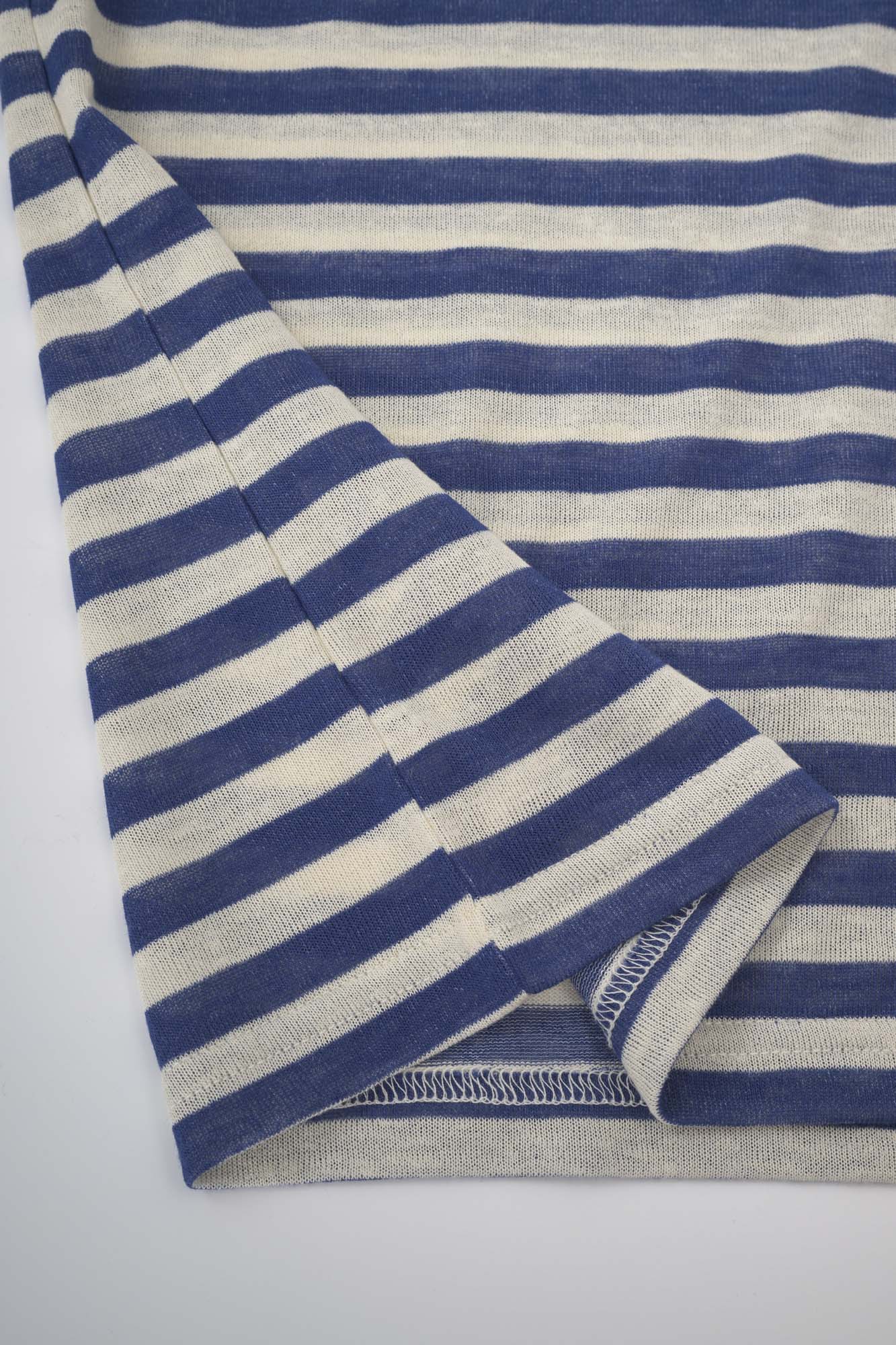 Womens Blue Stripe Henley Neck Tee