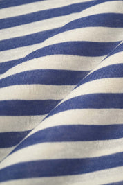 Womens Blue Stripe Henley Neck Tee