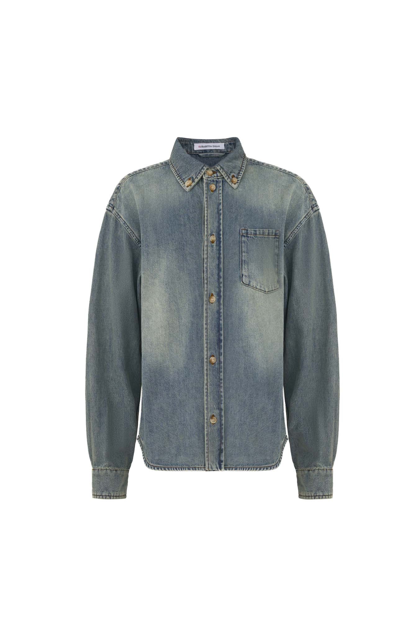 Women‘s Blue Stretch Denim Shirt