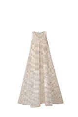 Women‘s Beige Plaid Sleeveless Midi Dress
