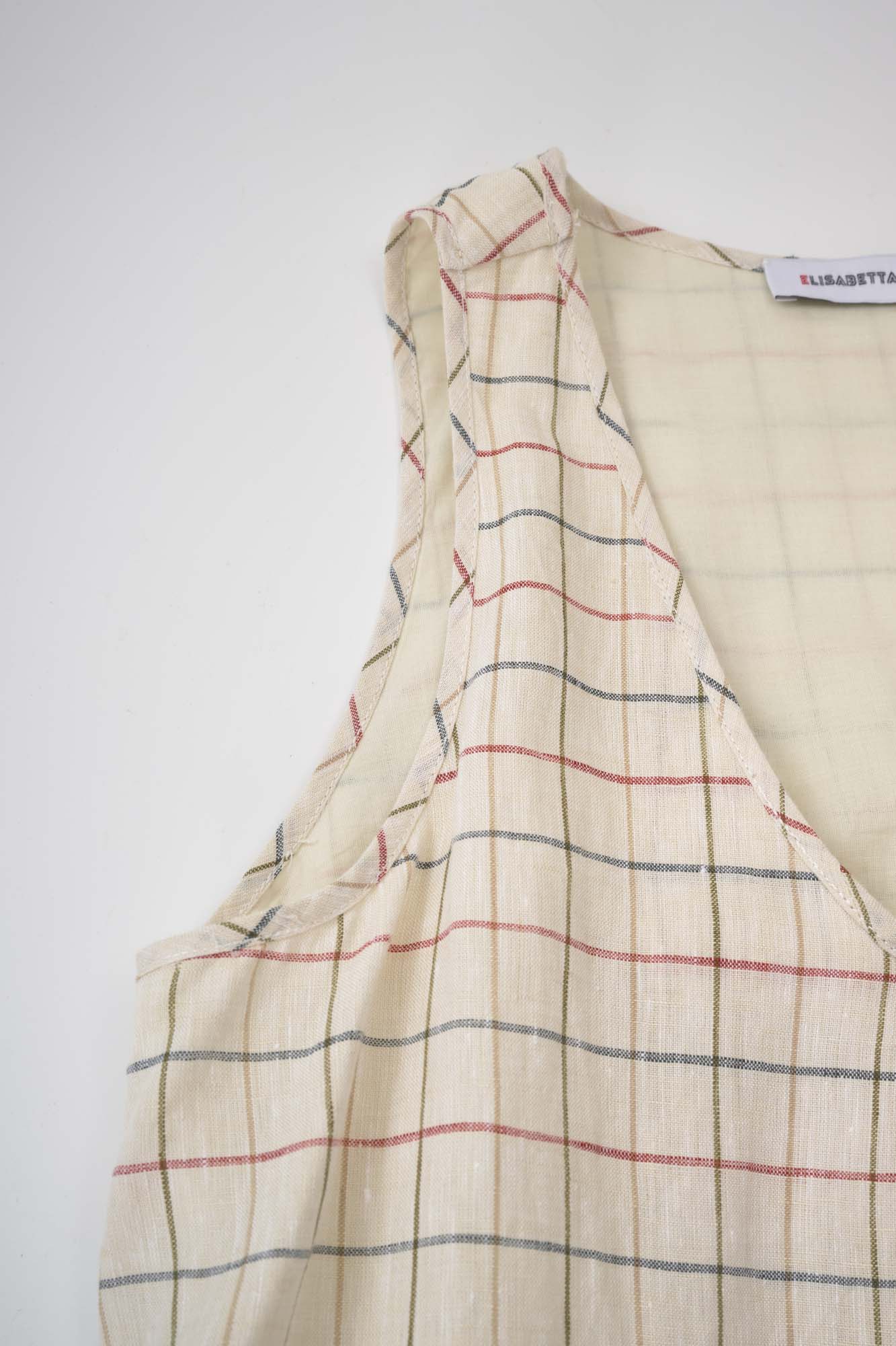 Women‘s Beige Plaid Sleeveless Midi Dress