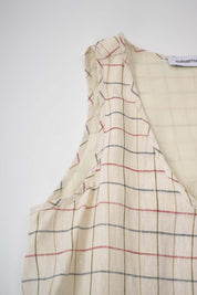 Women‘s Beige Plaid Sleeveless Midi Dress