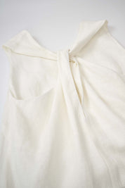 Women‘s White Linen Sleeveless A Line Dress