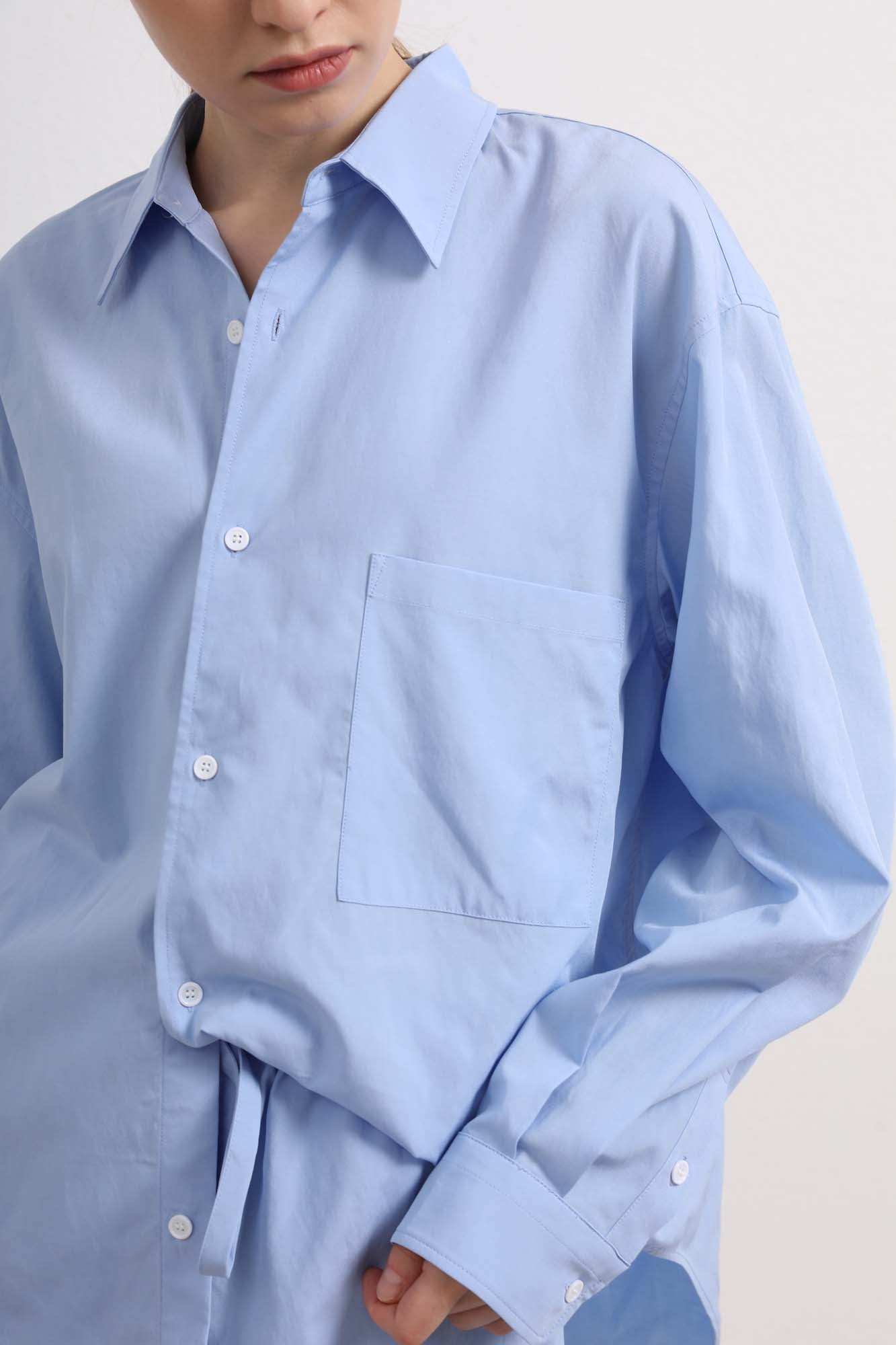 Womens Light Blue Button-Up Shirt & Shorts Set