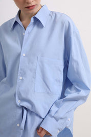 Womens Light Blue Button-Up Shirt & Shorts Set