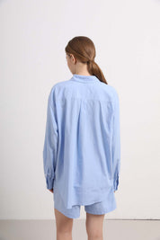Womens Light Blue Button-Up Shirt & Shorts Set