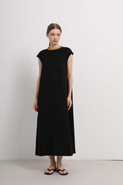 Womens Black Sleeveless Long Dress with Contrast Trim