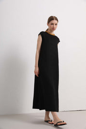 Womens Black Sleeveless Long Dress with Contrast Trim