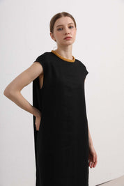 Womens Black Sleeveless Long Dress with Contrast Trim