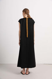 Womens Black Sleeveless Long Dress with Contrast Trim
