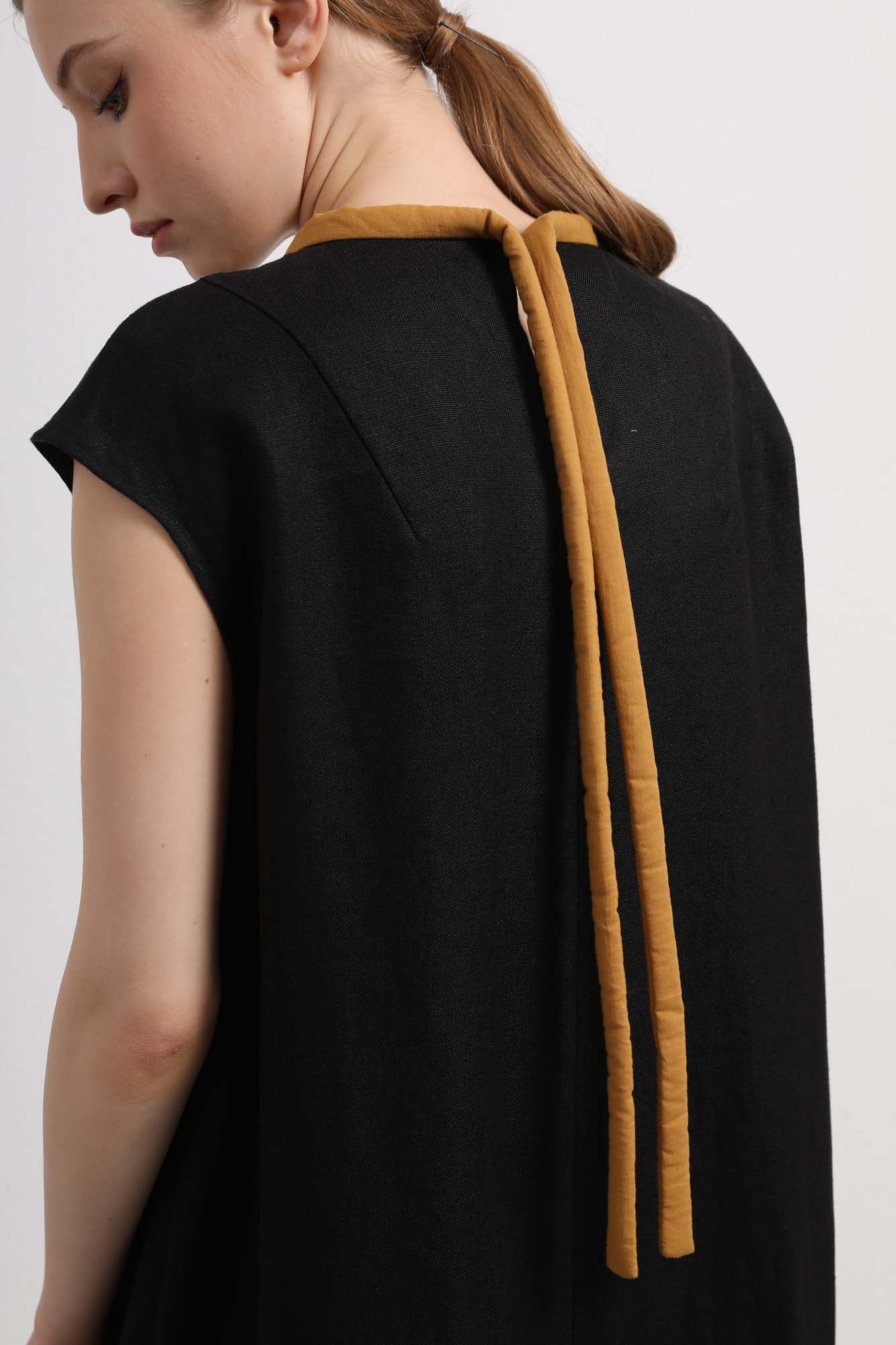Womens Black Sleeveless Long Dress with Contrast Trim