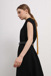 Womens Black Sleeveless Long Dress with Contrast Trim
