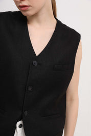 Womens Black Sleeveless Button-Front Vest