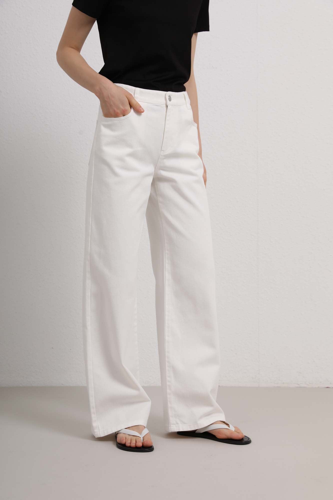 Womens White High-Waist Wide-Leg Jeans