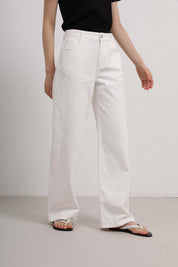 Womens White High-Waist Wide-Leg Jeans