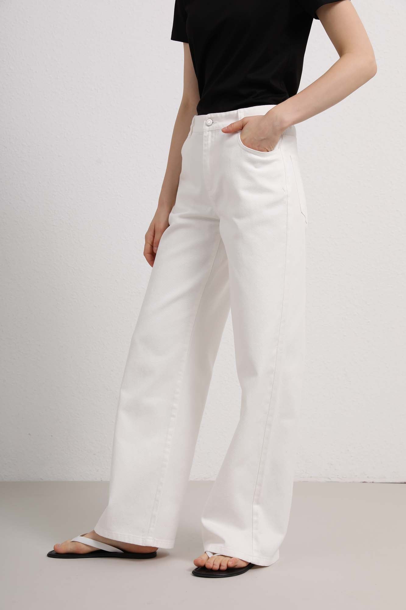 Womens White High-Waist Wide-Leg Jeans