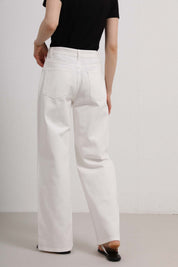 Womens White High-Waist Wide-Leg Jeans