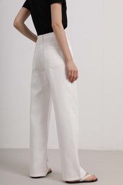 Womens White High-Waist Wide-Leg Jeans