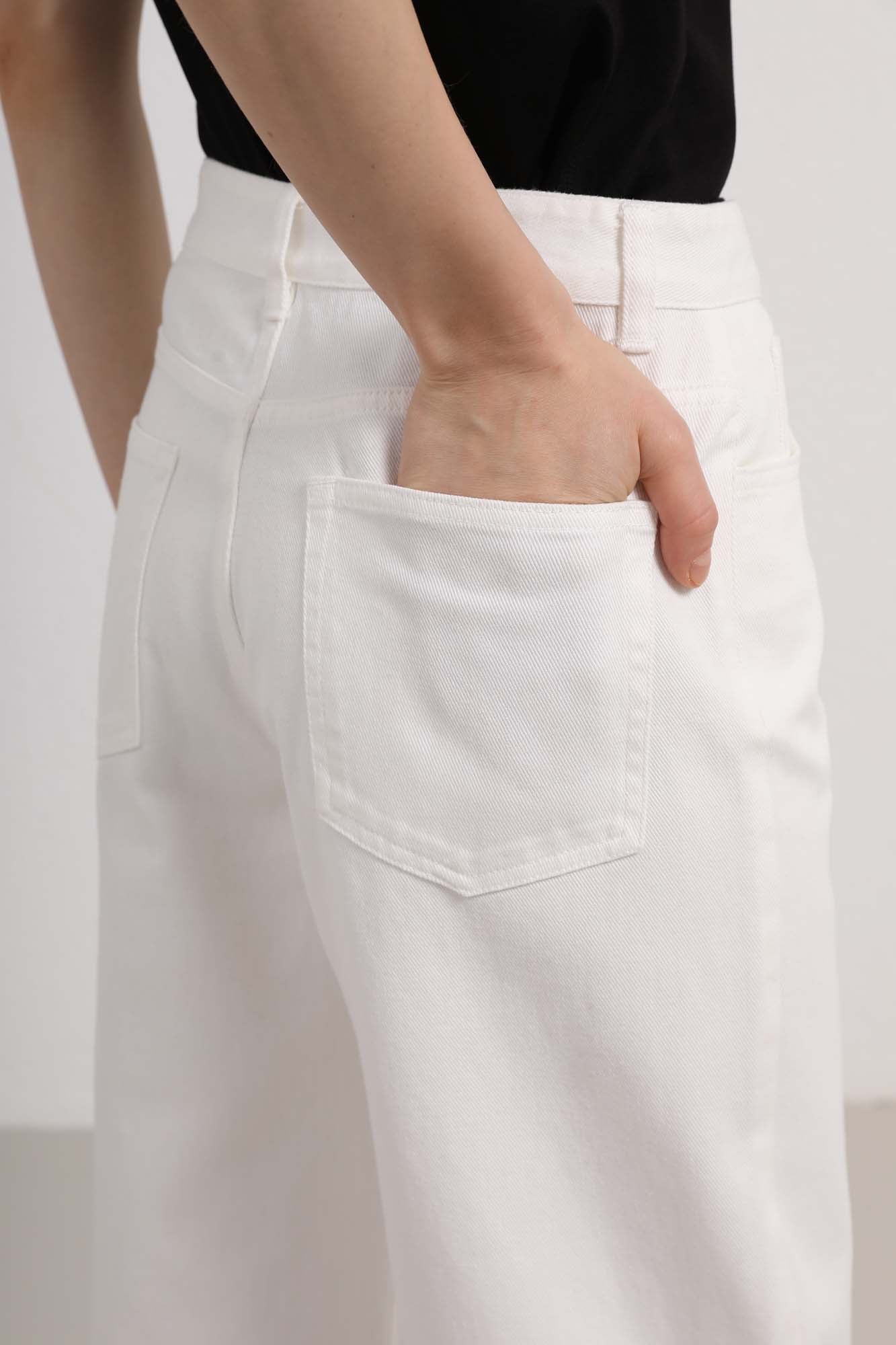 Womens White High-Waist Wide-Leg Jeans