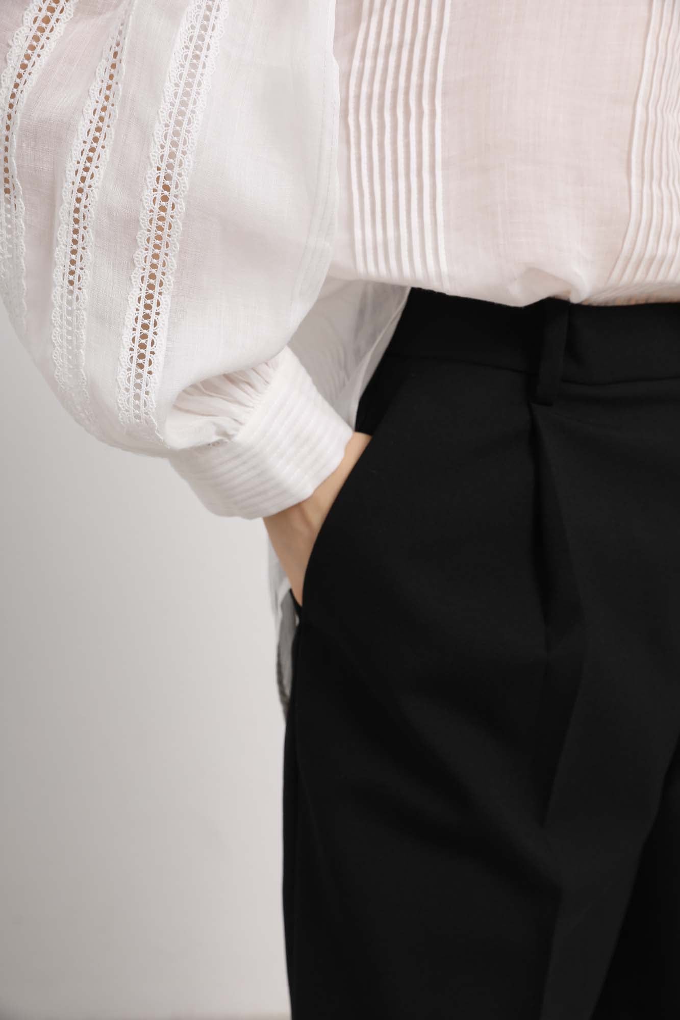 Womens Sheer White Lace Pleated Button-Up Shirt