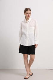 Womens White Cotton-Linen Button Down Shirt