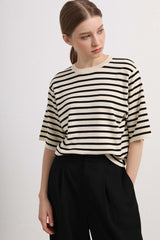 Womens Black and White Striped Short Sleeve Top