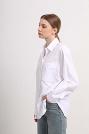 Womens White Cotton Long Sleeve Button Down Shirt