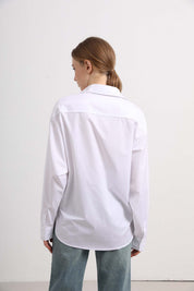 Womens White Cotton Long Sleeve Button Down Shirt